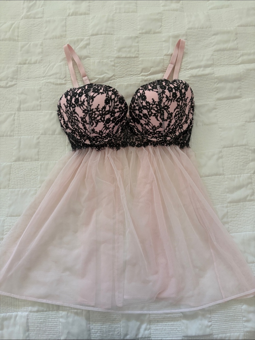 Victoria's Secret Pink Babydoll with Black Lace